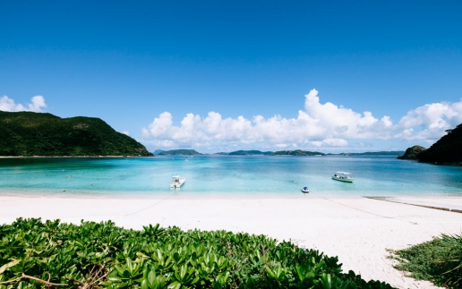 White sand tropical beach in Southern Japan, Kerama Islands National Park, Okinawa