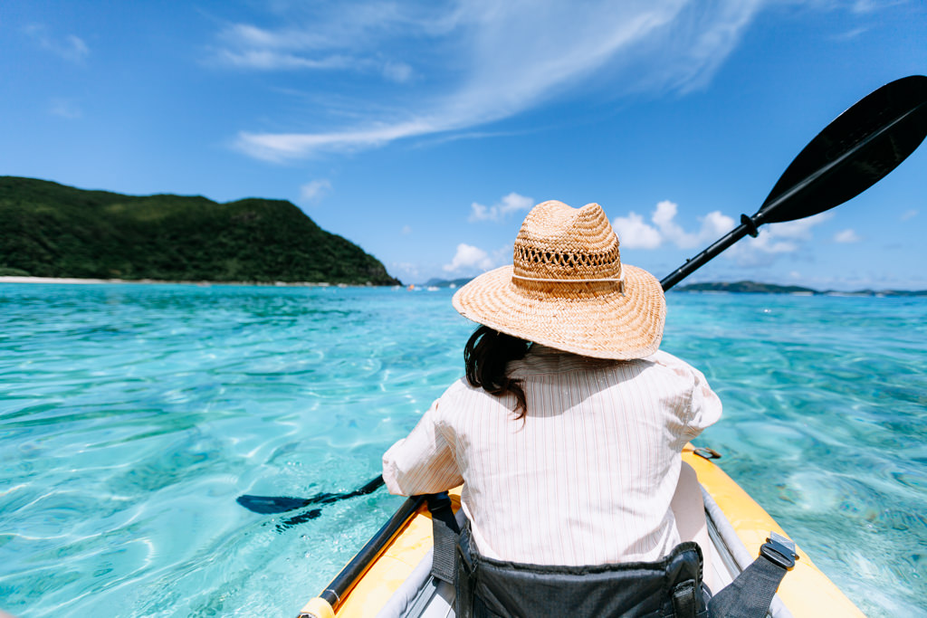 Kayaking on clearest tropical water, Kerama Islands, Okinawa, Japan