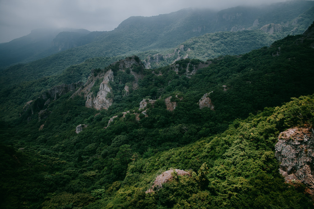 Beautiful lush green landscape of countryside Japan, Kankakei Gorge, Shodoshima