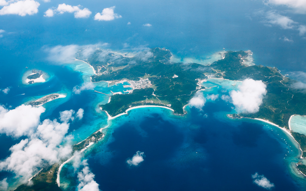 Aerial view of Japanese tropical islands, Kerama, Okinawa