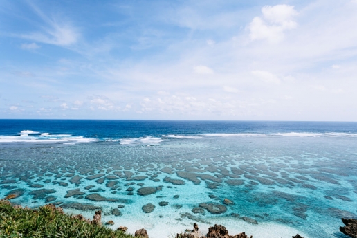 Fringing coral reef of Japan with warm tropical water, Miyako Island, Okinawa