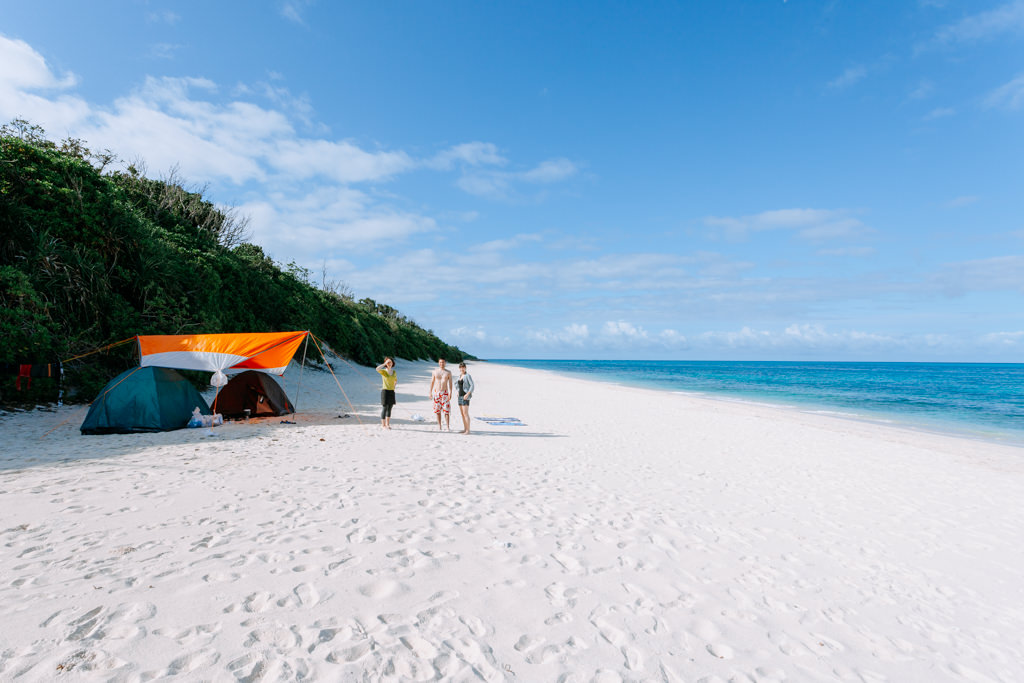 Tropical beach camping on Kurima-jima of the Miyako Islands, Okinawa, Japan