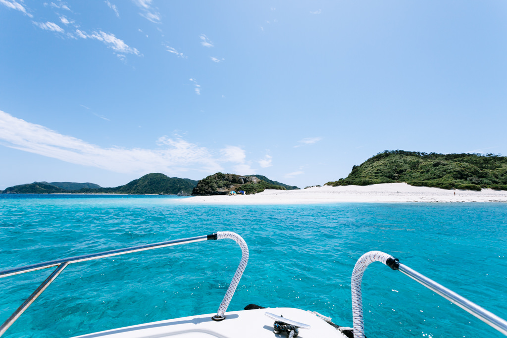 Water taxi ride to a beautiful deserted island of Tropical Japan, Kerama Islands, Okinawa
