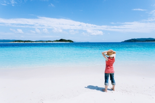 Scenic view of Japanese tropical islands and clear coral sea, Kerama Islands, Okinawa