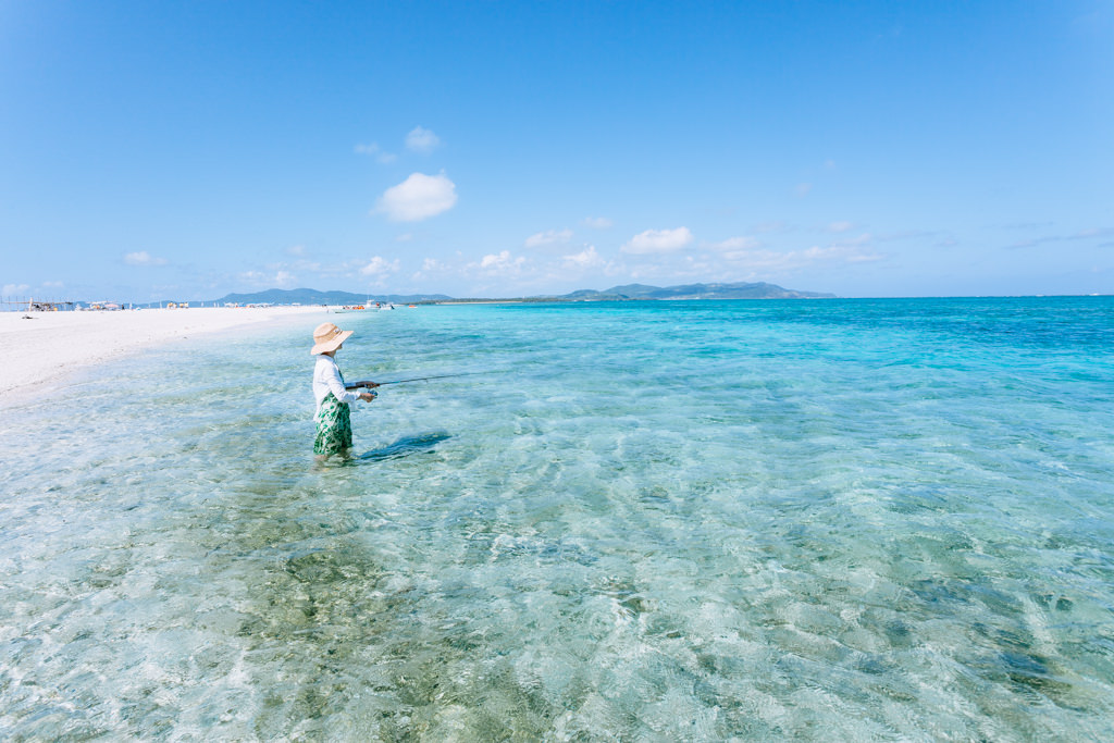 Coral sand cay fishing in Tropical Japan, Kume-jima, Okinawa