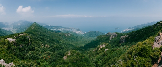 Lush green landscape of Shodoshima from above, Seto Inland Sea, Japan