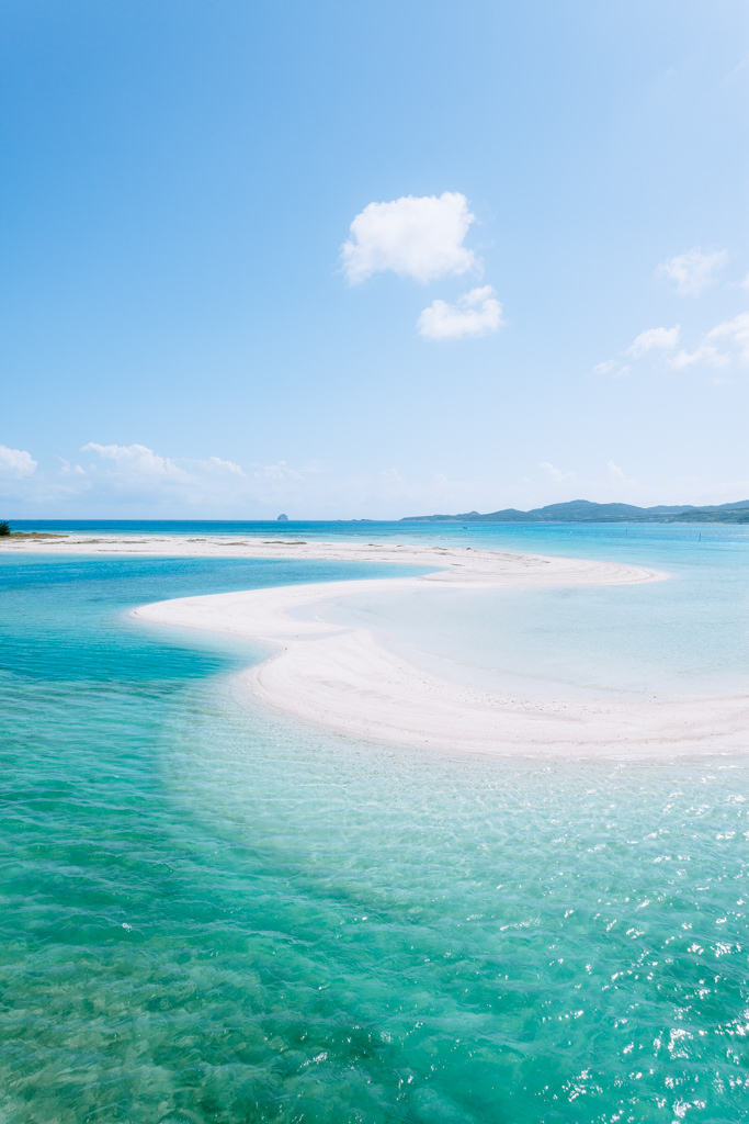 Scenic beach of Tropical Japan with clear blue water, Kume Island, Okinawa